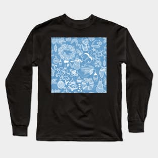 Christmas Pattern in blue and white Long Sleeve T-Shirt